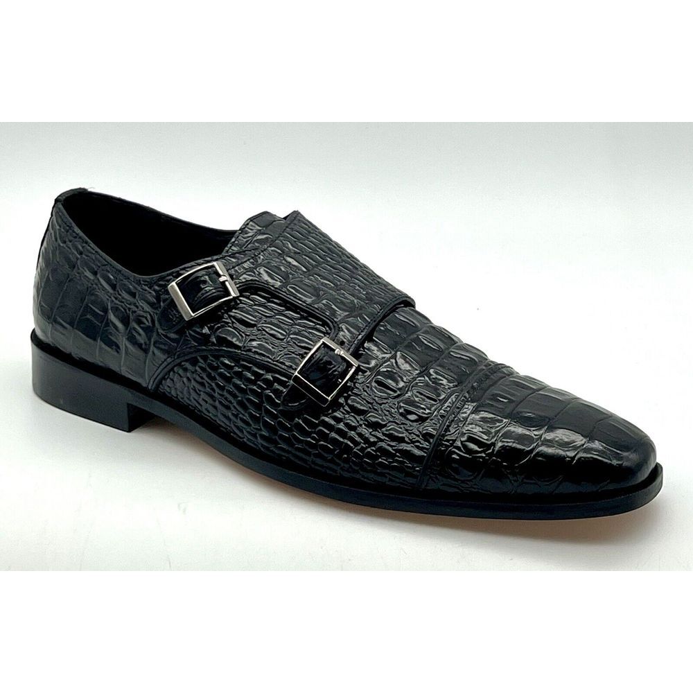 Stacy Adams Golato Black Men Size‎ 11.5M  Monk Strap Leather Croc Print